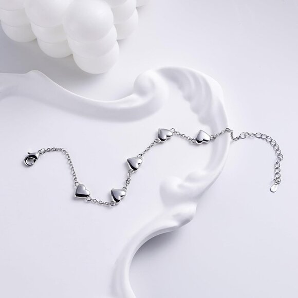 Women's Adjustable Silver Heart Charm Bracelet - Lightweight & Durable Design - Picture 6 of 7